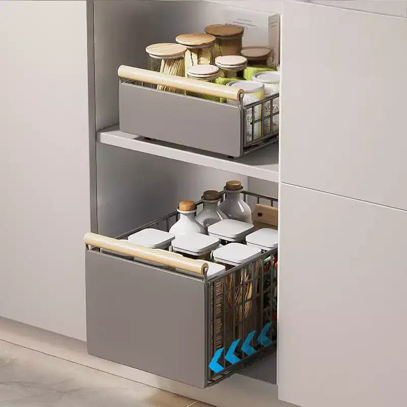 Kitchen Drawer Organizer, Metal Extendable Telescopic Pull-Out Cabinet Shelf - No Drilling Under Sink Organiser