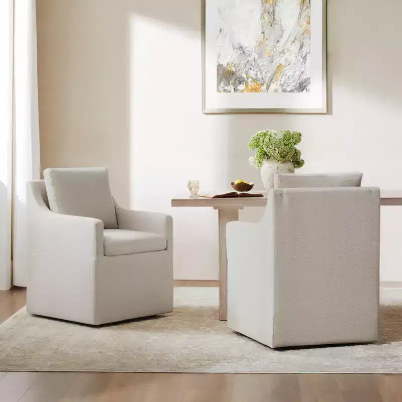 Dining Arm Chair with Hidden Casters, Under-Seat Storage & Removable Washable Slipcover