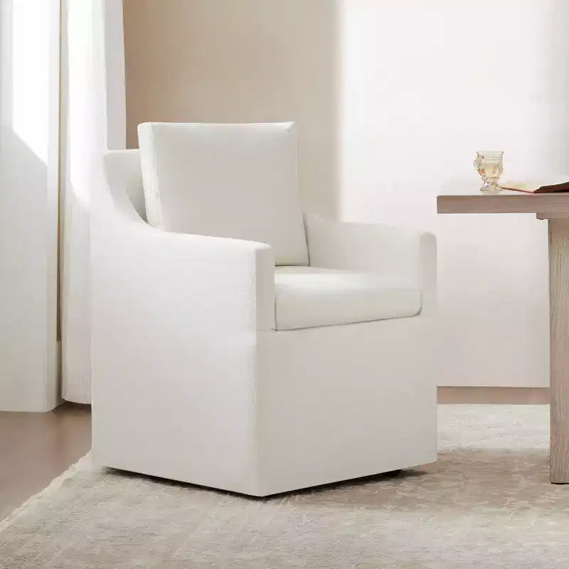 Dining Arm Chair with Hidden Casters, Under-Seat Storage & Removable Washable Slipcover
