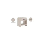 Cream Linen Side Table with Matte Black Handle, Contemporary Nightstand for Bedroom