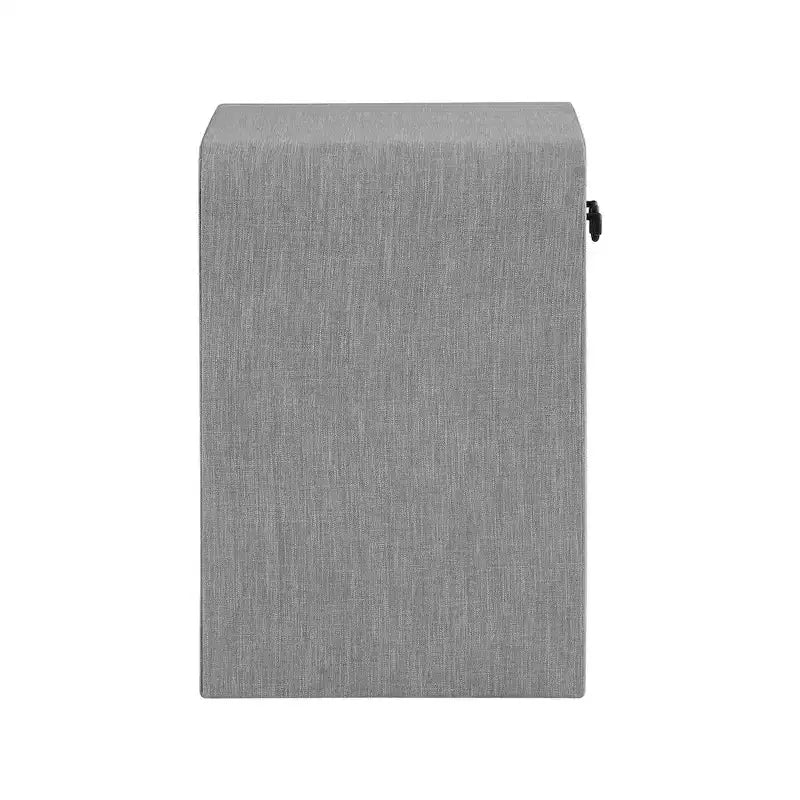 Cream Linen Side Table with Matte Black Handle, Contemporary Nightstand for Bedroom