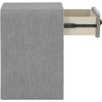 Cream Linen Side Table with Matte Black Handle, Contemporary Nightstand for Bedroom
