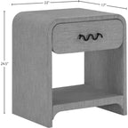 Cream Linen Side Table with Matte Black Handle, Contemporary Nightstand for Bedroom