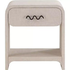 Cream Linen Side Table with Matte Black Handle, Contemporary Nightstand for Bedroom