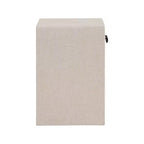 Cream Linen Side Table with Matte Black Handle, Contemporary Nightstand for Bedroom