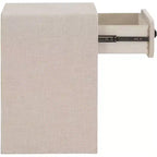 Cream Linen Side Table with Matte Black Handle, Contemporary Nightstand for Bedroom