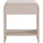 Cream Linen Side Table with Matte Black Handle, Contemporary Nightstand for Bedroom