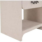 Cream Linen Side Table with Matte Black Handle, Contemporary Nightstand for Bedroom