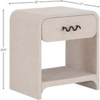Cream Linen Side Table with Matte Black Handle, Contemporary Nightstand for Bedroom