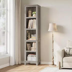 Schmales 5-stufiges Bücherregal Bauernhaus Bücherregale Holzregale rustikal Vintage Etagere Eiche für Home Office, Wohnzimmer, Schlafzimmer, Grau