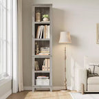 Schmales 5-stufiges Bücherregal Bauernhaus Bücherregale Holzregale rustikal Vintage Etagere Eiche für Home Office, Wohnzimmer, Schlafzimmer, Grau