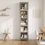 Schmales 5-stufiges Bücherregal Bauernhaus Bücherregale Holzregale rustikal Vintage Etagere Eiche für Home Office, Wohnzimmer, Schlafzimmer, Grau