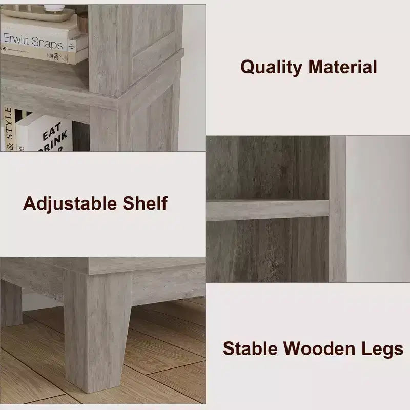 Schmales 5-stufiges Bücherregal Bauernhaus Bücherregale Holzregale rustikal Vintage Etagere Eiche für Home Office, Wohnzimmer, Schlafzimmer, Grau