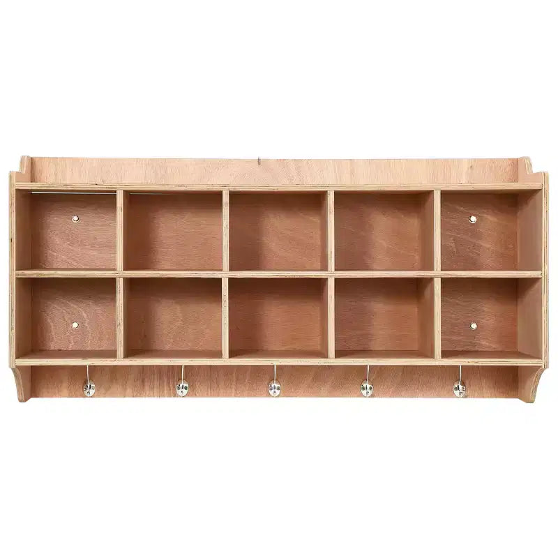 Wandopbergkasten organizer, 10-vaks plank met haken voor klaslokaal en kinderopvang