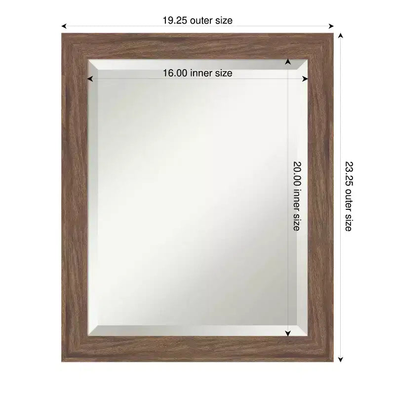 Narrow Beveled Framed Bathroom Vanity Wall Mirror, Medium Brown, Rectangle