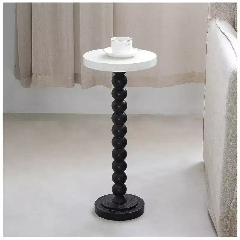 Tavolino rotondo piccolo con piedistallo per soggiorno, bianco e nero