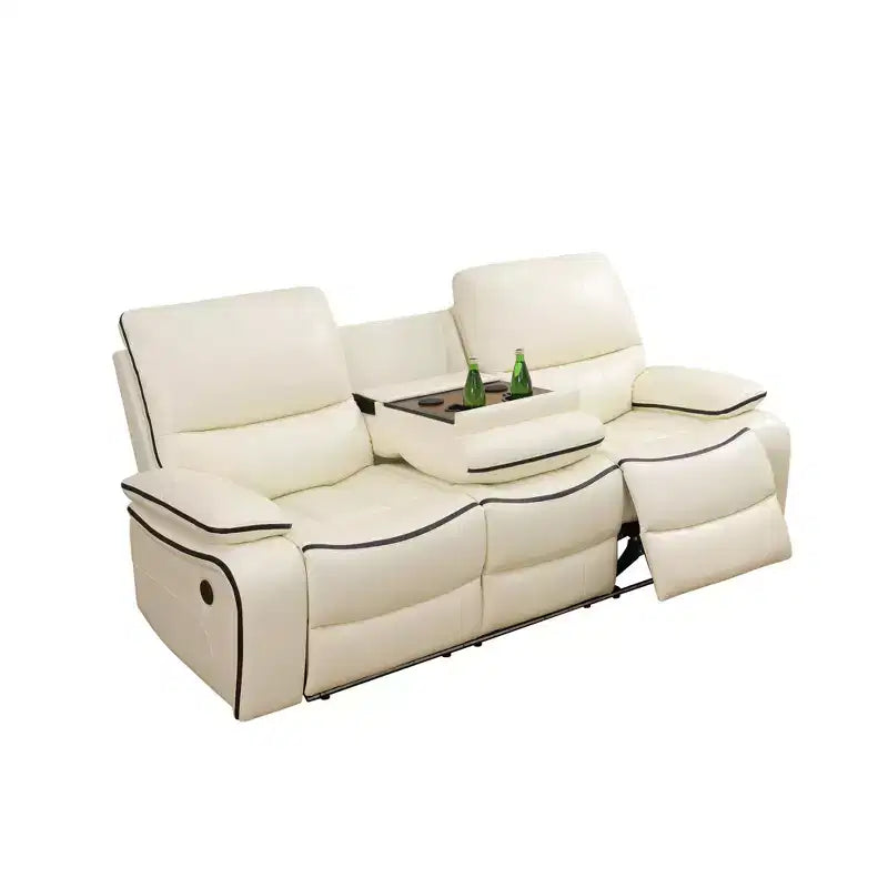 Electric 3-Seat Power Reclining Sofa, Bonded Leather, USB Charging, LED & Reversible Table