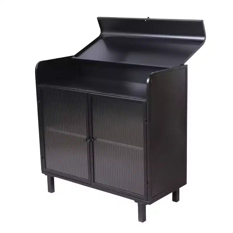 Madia moderna in acciaio, 2 ante in vetro temperato e piano ribaltabile, larghezza 31,49"