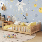 Twin/Full Hausdach Bodenbettgestell mit Zaun & dekorativen Lichtern für Kinderzimmer