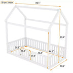 Bodenhausbett für Kinder, Montessori-Holzbett mit Zaun & Tür, komplettes Hausbett mit Dach für Mädchen & Jungen