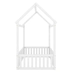 Bodenhausbett für Kinder, Montessori-Holzbett mit Zaun & Tür, komplettes Hausbett mit Dach für Mädchen & Jungen