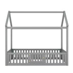 Bodenhausbett für Kinder, Montessori-Holzbett mit Zaun & Tür, komplettes Hausbett mit Dach für Mädchen & Jungen