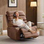 PU Leather Extra Wide Manual Recliner for Adults with Massage and Heat, Large Lazy Chair with 1.5X Sponge Comfort Arm and Back for Living Room