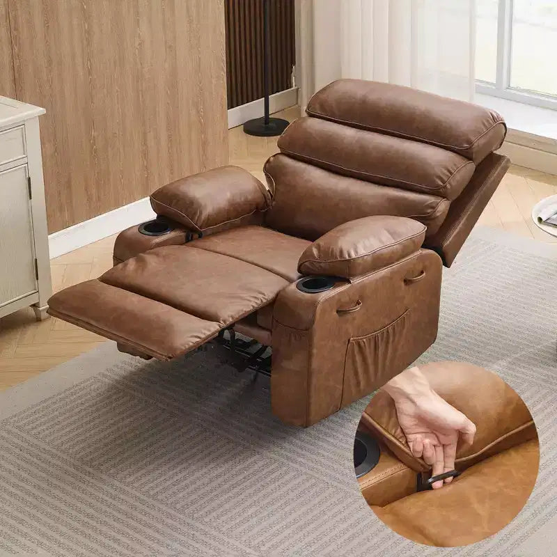 PU Leather Extra Wide Manual Recliner for Adults with Massage and Heat, Large Lazy Chair with 1.5X Sponge Comfort Arm and Back for Living Room