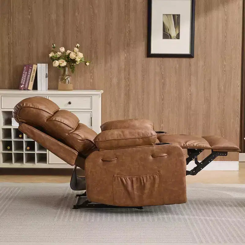 PU Leather Extra Wide Manual Recliner for Adults with Massage and Heat, Large Lazy Chair with 1.5X Sponge Comfort Arm and Back for Living Room