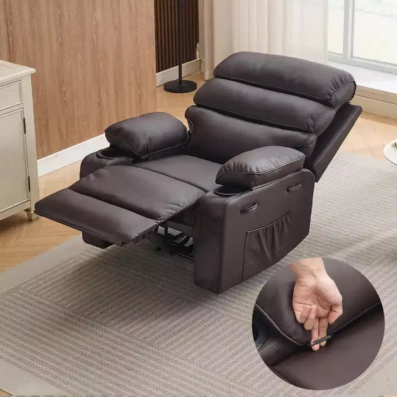 PU Leather Extra Wide Manual Recliner for Adults with Massage and Heat, Large Lazy Chair with 1.5X Sponge Comfort Arm and Back for Living Room