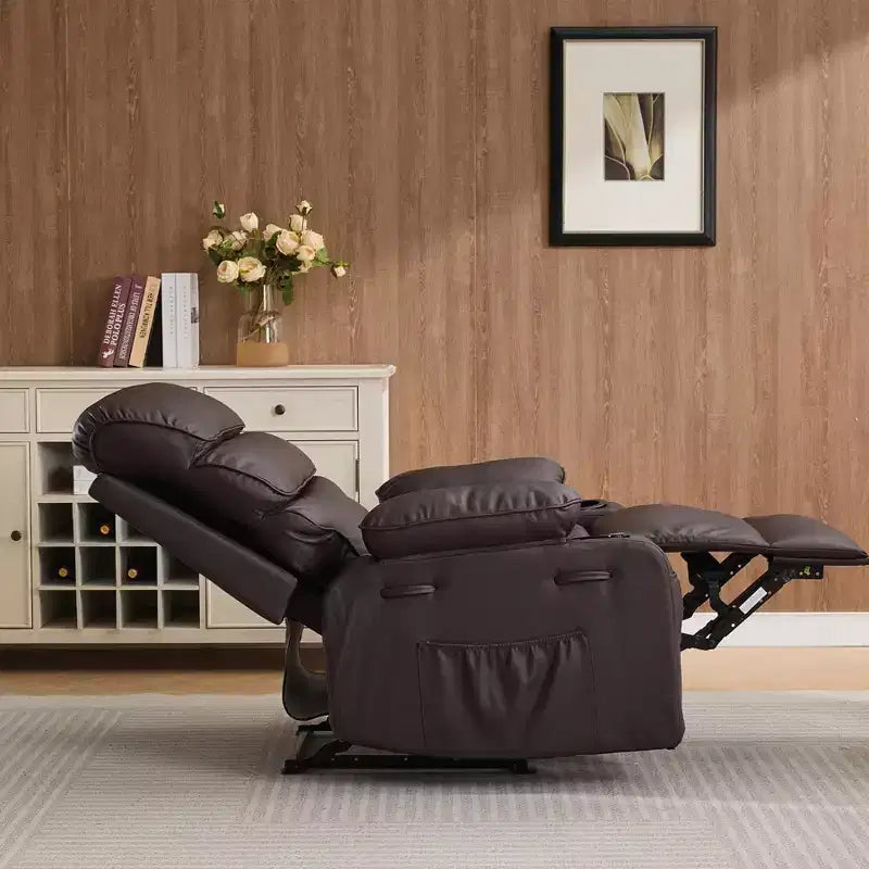 PU Leather Extra Wide Manual Recliner for Adults with Massage and Heat, Large Lazy Chair with 1.5X Sponge Comfort Arm and Back for Living Room