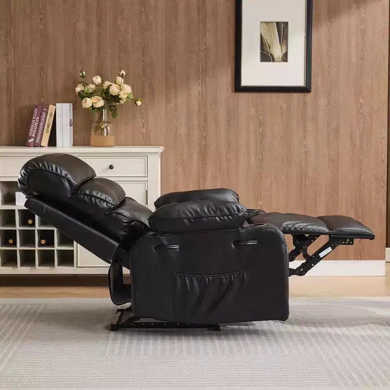 PU Leather Extra Wide Manual Recliner for Adults with Massage and Heat, Large Lazy Chair with 1.5X Sponge Comfort Arm and Back for Living Room