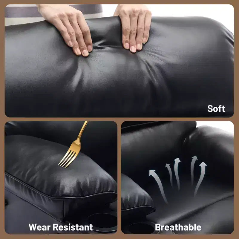 PU Leather Extra Wide Manual Recliner for Adults with Massage and Heat, Large Lazy Chair with 1.5X Sponge Comfort Arm and Back for Living Room
