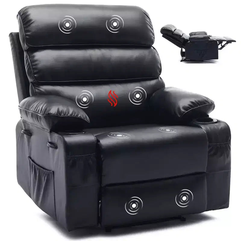 PU Leather Extra Wide Manual Recliner for Adults with Massage and Heat, Large Lazy Chair with 1.5X Sponge Comfort Arm and Back for Living Room