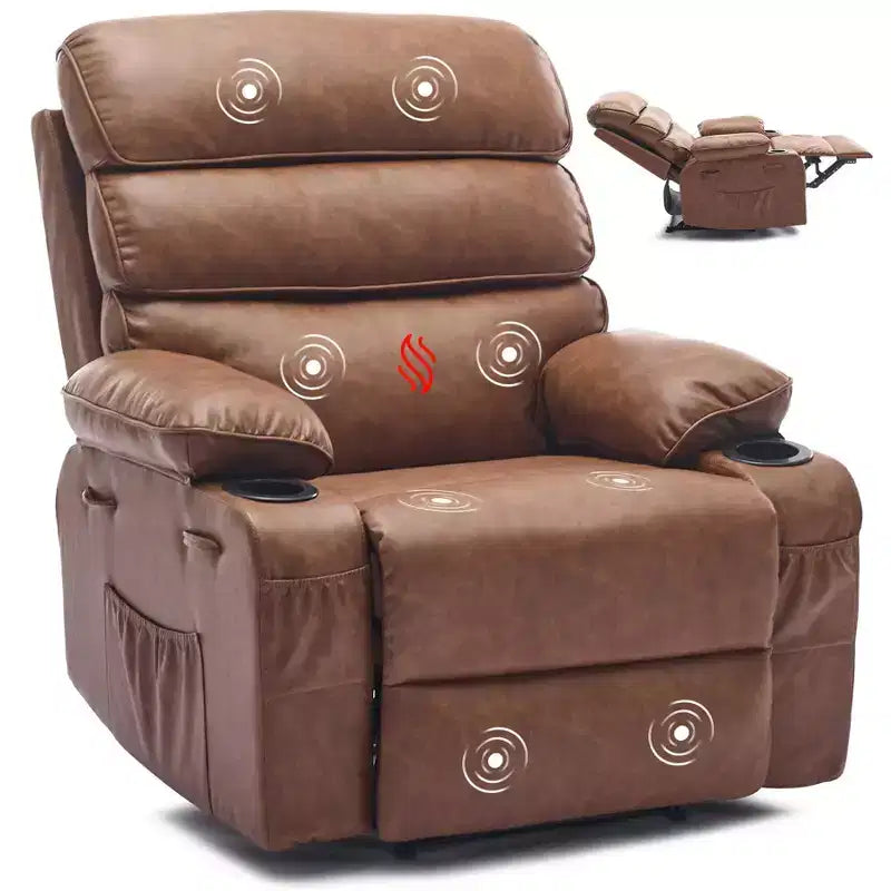 PU Leather Extra Wide Manual Recliner for Adults with Massage and Heat, Large Lazy Chair with 1.5X Sponge Comfort Arm and Back for Living Room