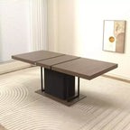 78,7 inch rechthoekige uitschuifbare eettafel voor 6-10 personen, inklapbare tafel met verouderd effect blad, keukentafel voor eetkamer, zwart+bruin