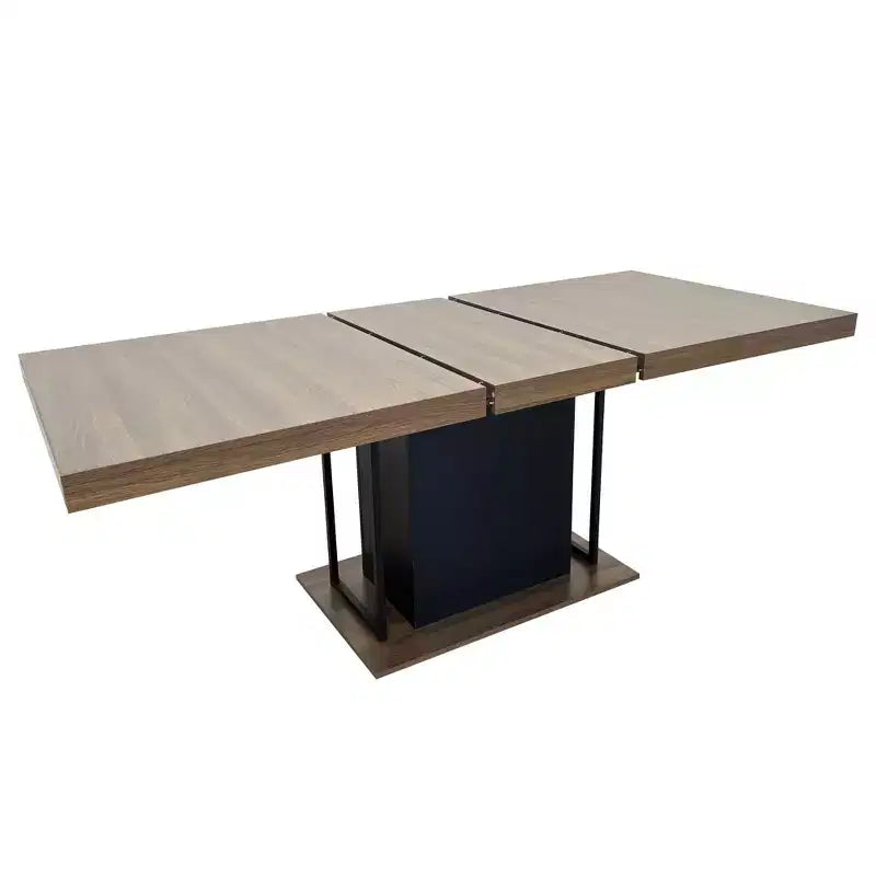 78,7 inch rechthoekige uitschuifbare eettafel voor 6-10 personen, inklapbare tafel met verouderd effect blad, keukentafel voor eetkamer, zwart+bruin
