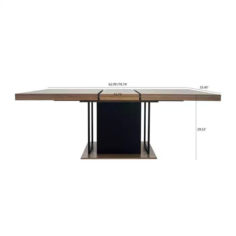 78,7 inch rechthoekige uitschuifbare eettafel voor 6-10 personen, inklapbare tafel met verouderd effect blad, keukentafel voor eetkamer, zwart+bruin