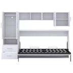 Twin Size Murphy Bed Wall Bed with Storage Shelves and Wardrobe, Folding Wall Chest Bed with Table for Bedroom Guest Room, White