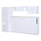Twin Size Murphy Bed Wall Bed with Storage Shelves and Wardrobe, Folding Wall Chest Bed with Table for Bedroom Guest Room, White