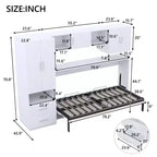 Twin Size Murphy Bed Wall Bed with Storage Shelves and Wardrobe, Folding Wall Chest Bed with Table for Bedroom Guest Room, White