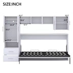 Twin Size Murphy Bed Wall Bed with Storage Shelves and Wardrobe, Folding Wall Chest Bed with Table for Bedroom Guest Room, White
