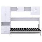 Twin Size Murphy Bed Wall Bed with Storage Shelves and Wardrobe, Folding Wall Chest Bed with Table for Bedroom Guest Room, White