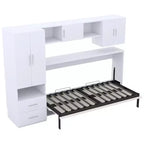 Twin Size Murphy Bed Wall Bed with Storage Shelves and Wardrobe, Folding Wall Chest Bed with Table for Bedroom Guest Room, White