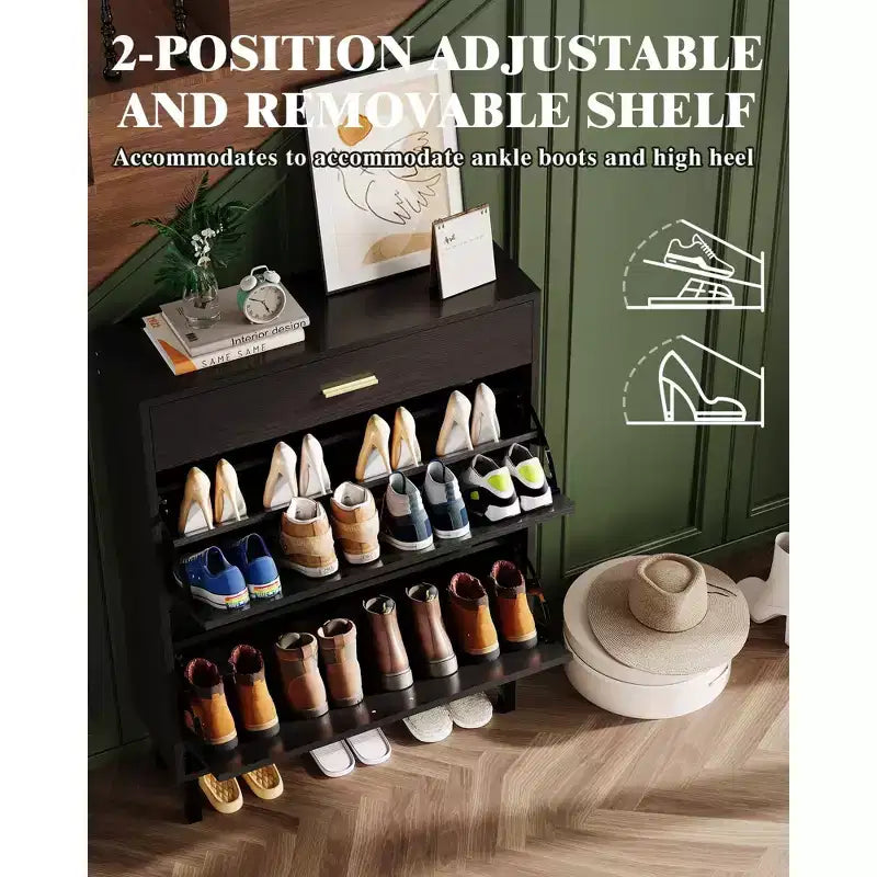 Freistehender Schuhschrank für den Eingangsbereich, 2 Klappschubladen, fasst 12 Paar, Holzmaserung MDF