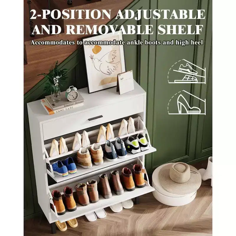Freistehender Schuhschrank für den Eingangsbereich, 2 Klappschubladen, fasst 12 Paar, Holzmaserung MDF