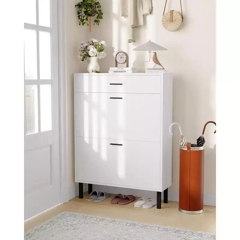Freistehender Schuhschrank für den Eingangsbereich, 2 Klappschubladen, fasst 12 Paar, Holzmaserung MDF