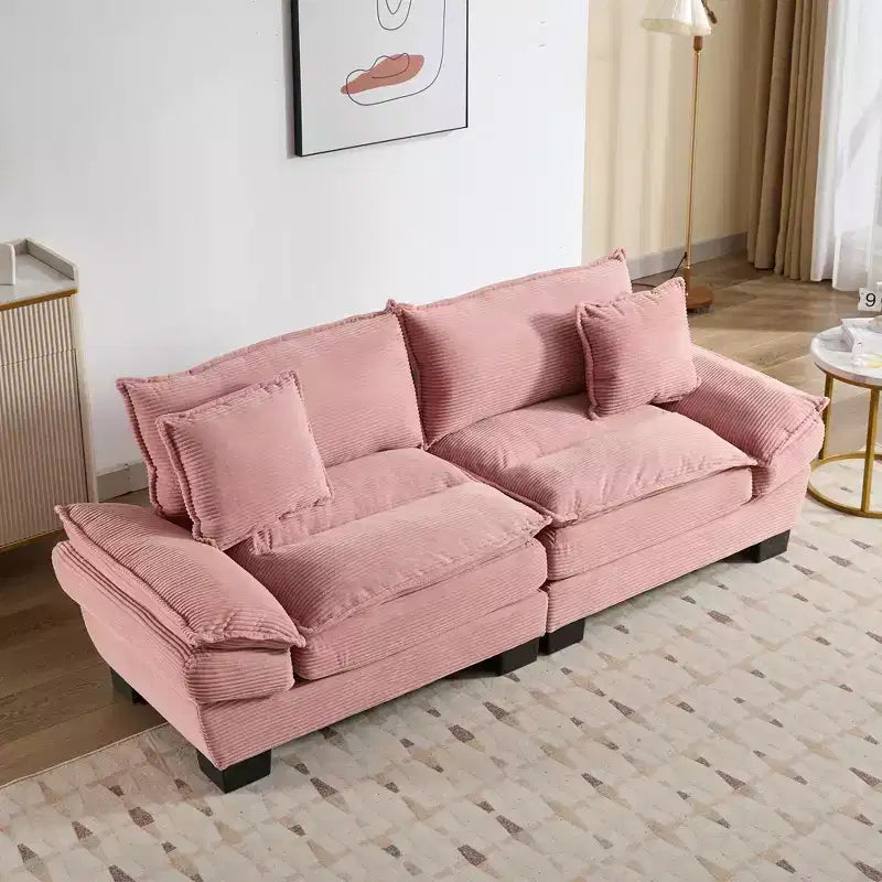Cord-Loveseat-Sofa, tiefer Sitz mit Rückenkissen, gepolsterte 2-Sitzer Couch, Rosa  