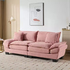 Cord-Loveseat-Sofa, tiefer Sitz mit Rückenkissen, gepolsterte 2-Sitzer Couch, Rosa  