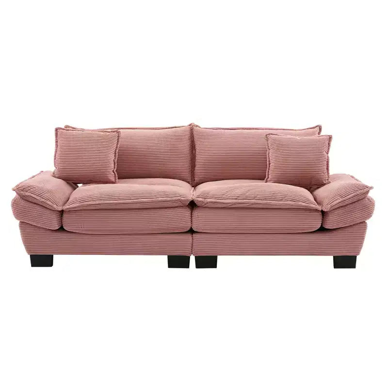 Corduroy Loveseat Sofa, Deep Seat with Back Pillows, Upholstered 2-Seat Couch, Pink